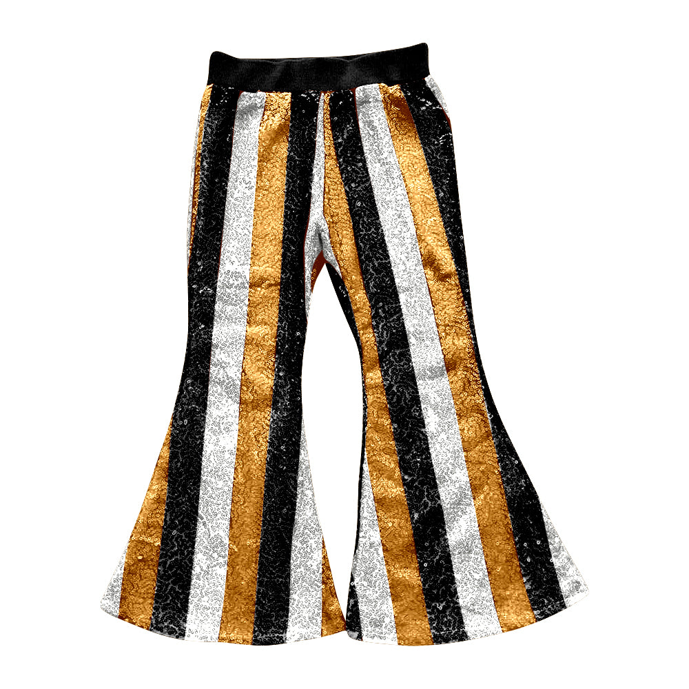 (Custom Design MOQ 5) Adult black golden stripes sequin bell bottom pants