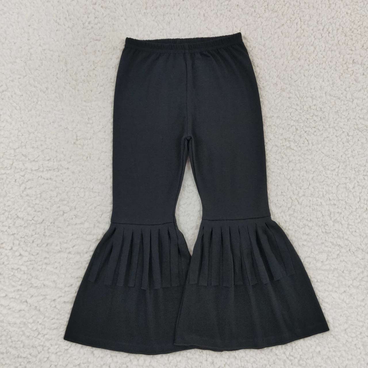 P0282 Black cotton tassels bell bottom pants