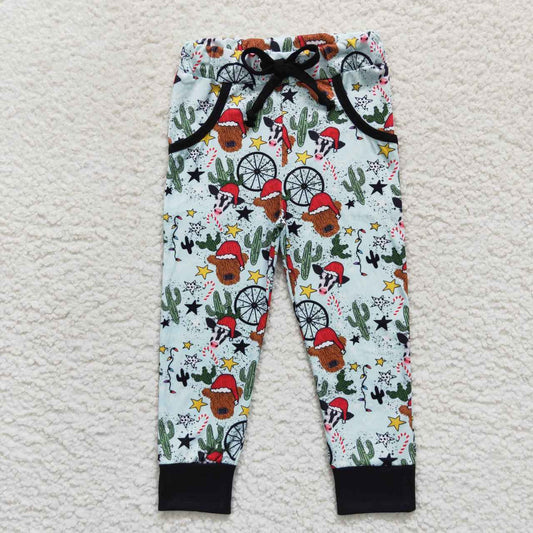 P0291 Highland cow print kids Christmas pants