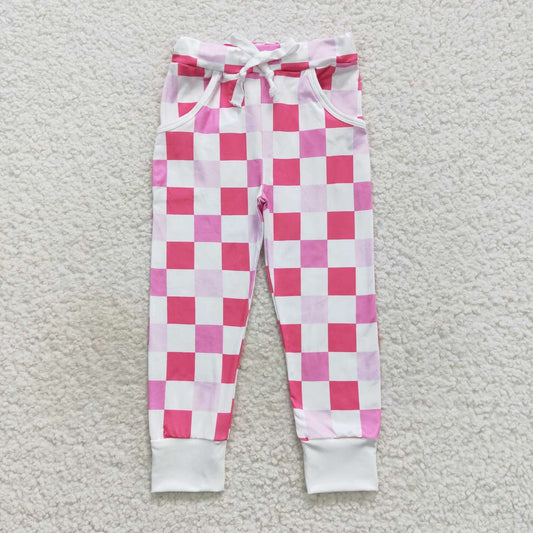 P0293 Pink plaid print kids pants