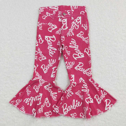 P0295 Hot Pink BA Print Denim Bell Bottom Jeans Girls Pants