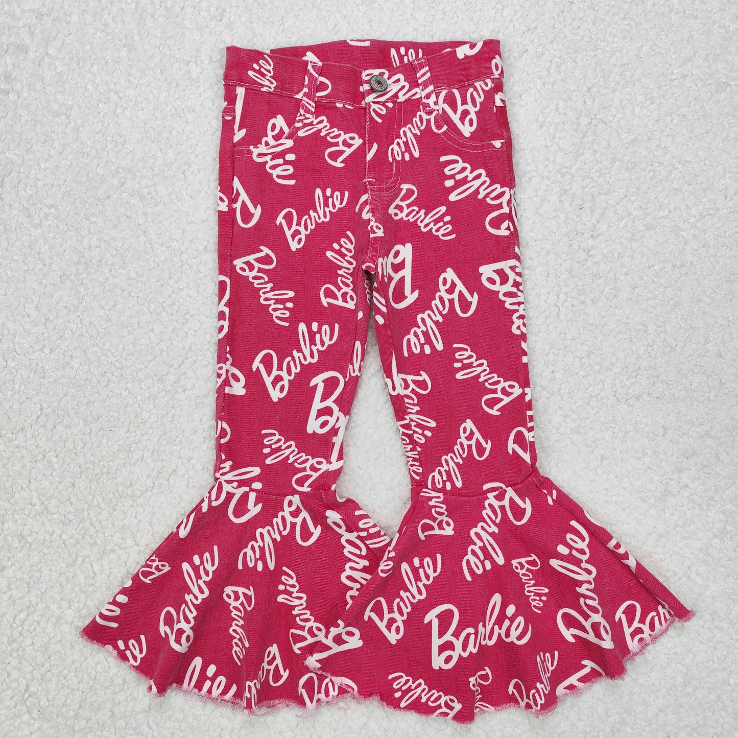 P0295 Hot Pink BA Print Denim Bell Bottom Jeans Girls Pants