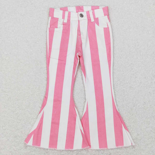 P0315 Pink Stripes Denim Girls Bell Bottom Jeans Valentine's Pants
