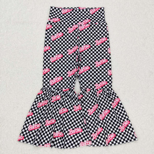 P0316 Pink BA Black Plaid Print Girls Bell Bottom Pants