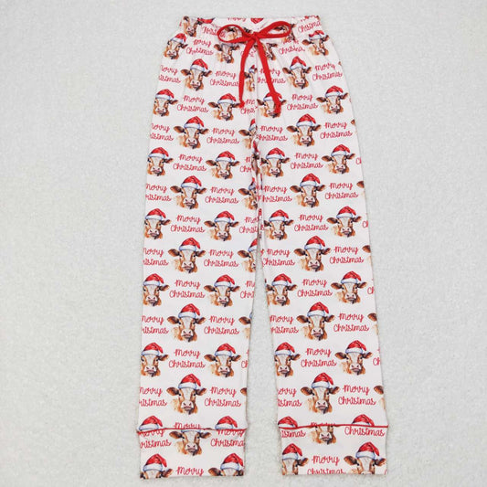 P0321 Merry Christmas Cow Print Adult Pajamas Pants