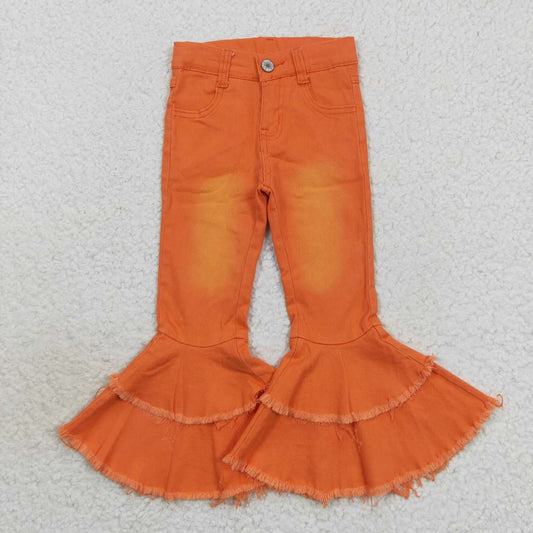 P0322 Orange Denim Bell Bottom Jeans