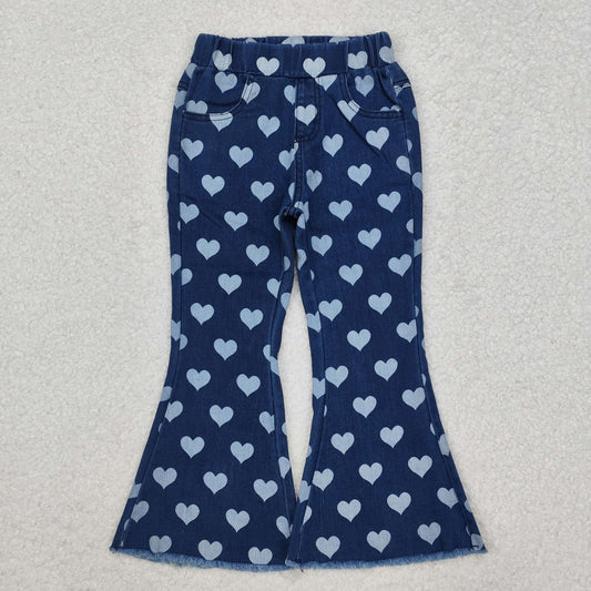 P0333 Heart Denim Bell Bottom Jeans Girls Valentine's Pants