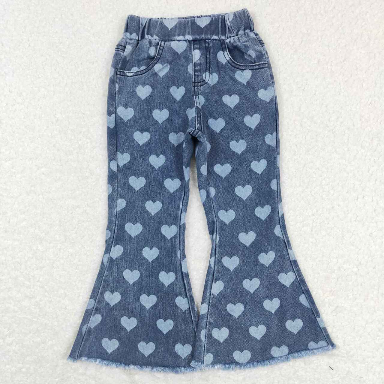 P0333 Heart Denim Bell Bottom Jeans Girls Valentine's Pants