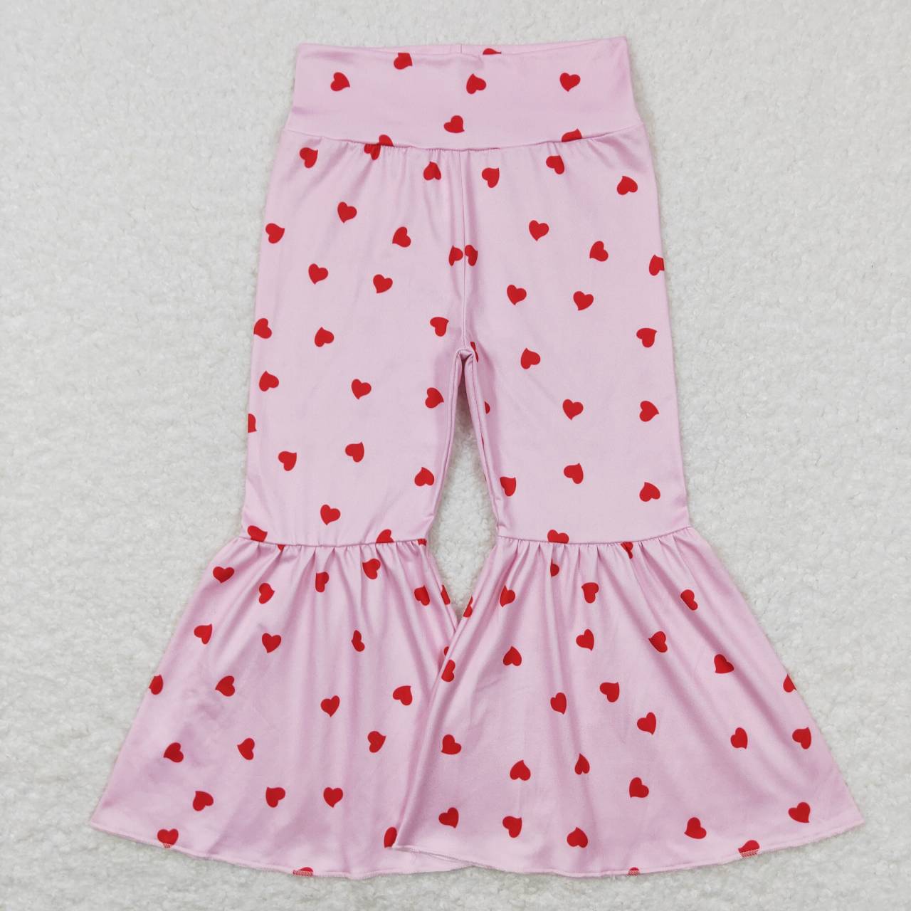 P0339 Heart Print Pink Bell Bottom Valentine's Pants