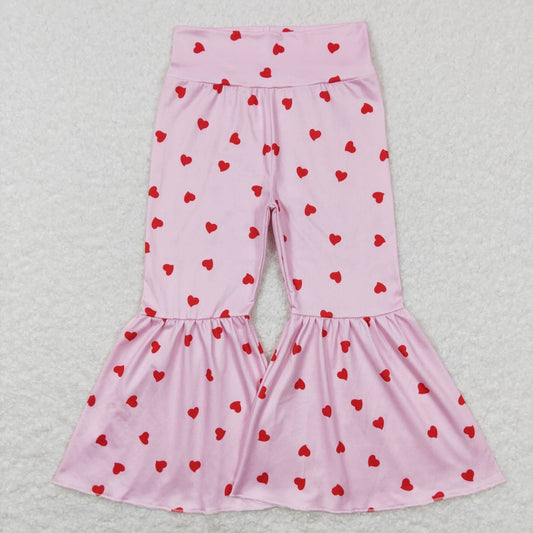 P0339 Heart Print Pink Bell Bottom Valentine's Pants