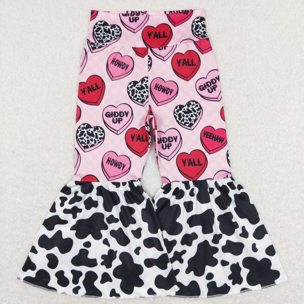 GLP1153 Red Top Howdy Heart Bell Pants Girls Valentine's Clothes Set