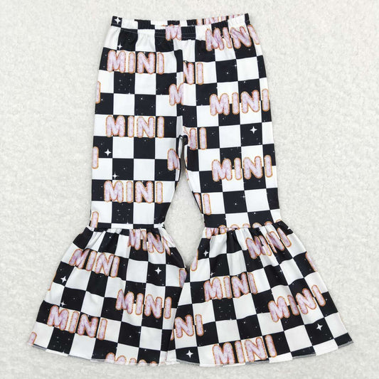 P0345 MINI Black Plaid Print Bell Pants Girls Clothes