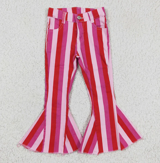 (Pre-order) P0347 Adult Pink Stripes Denim Bell Bottom Jeans Woman Valentine's Pants