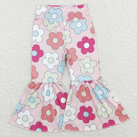 P0361 Colorful Flowers Print Bell Bottom Pants
