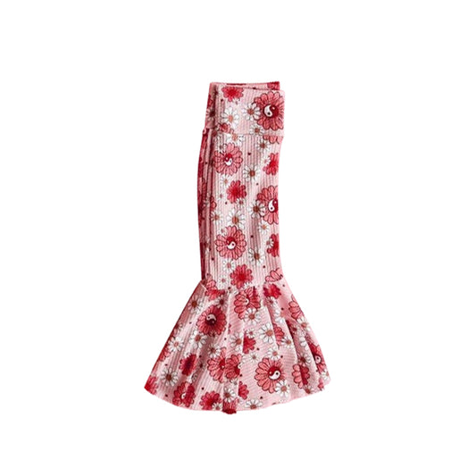 (Pre-order)P0362 Pink Flowers Print Bell Bottom Pants