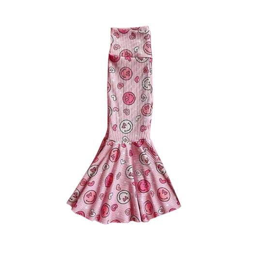 (Pre-order)P0364 Pink Smiling Face Print Valentine's Bell Bottom Pants