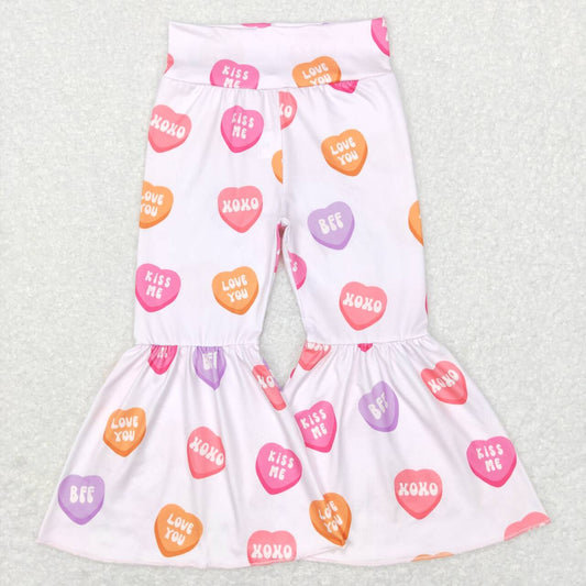 P0367 Pink Heart Print Valentine's Bell Bottom Pants