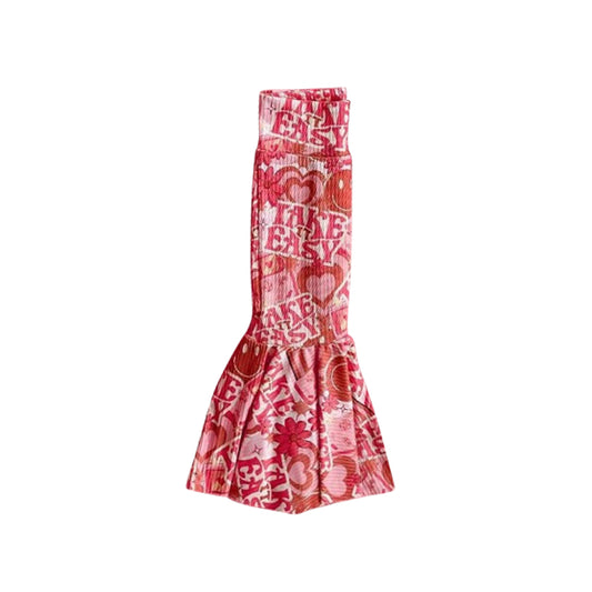 (Pre-order)P0368 Pink Heart Flowers Print Valentine's Bell Bottom Pants