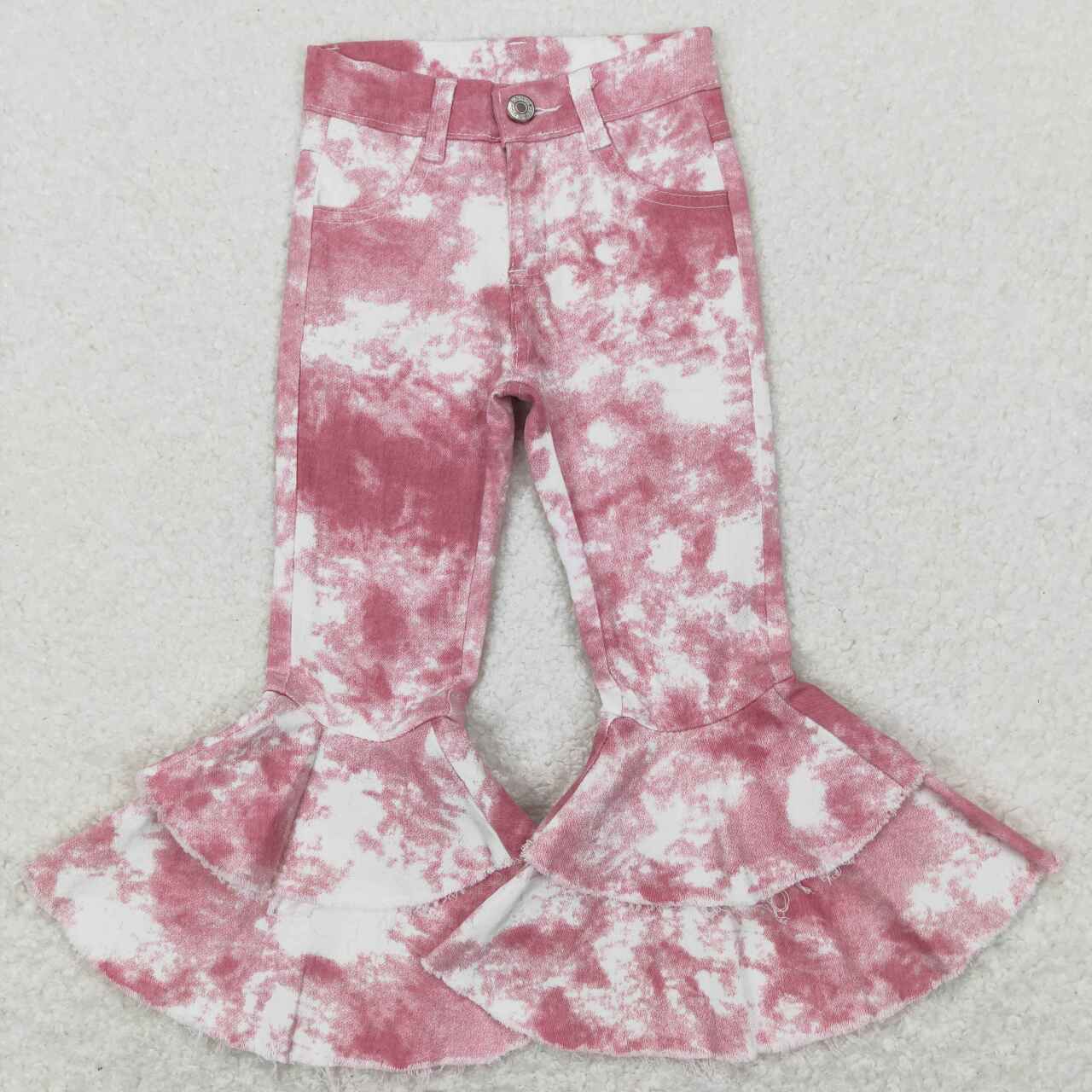 P0399 Pink Tie-dye Denim Bell Bottom Jeans Baby Girls Pants