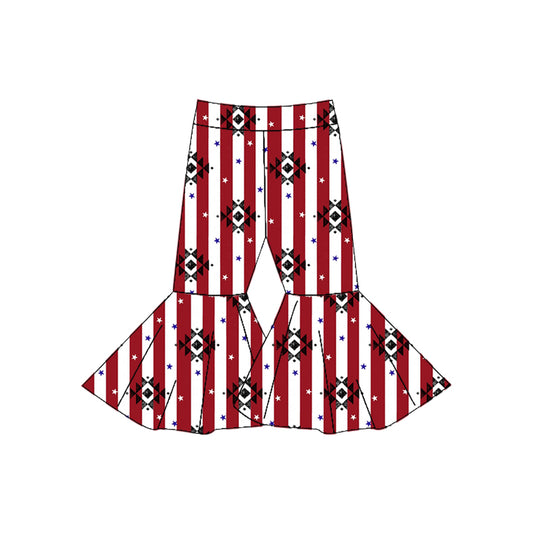 (Pre-order)P0400 Red Stripes Star Aztec Print Girls Western Bell Bottom Pants