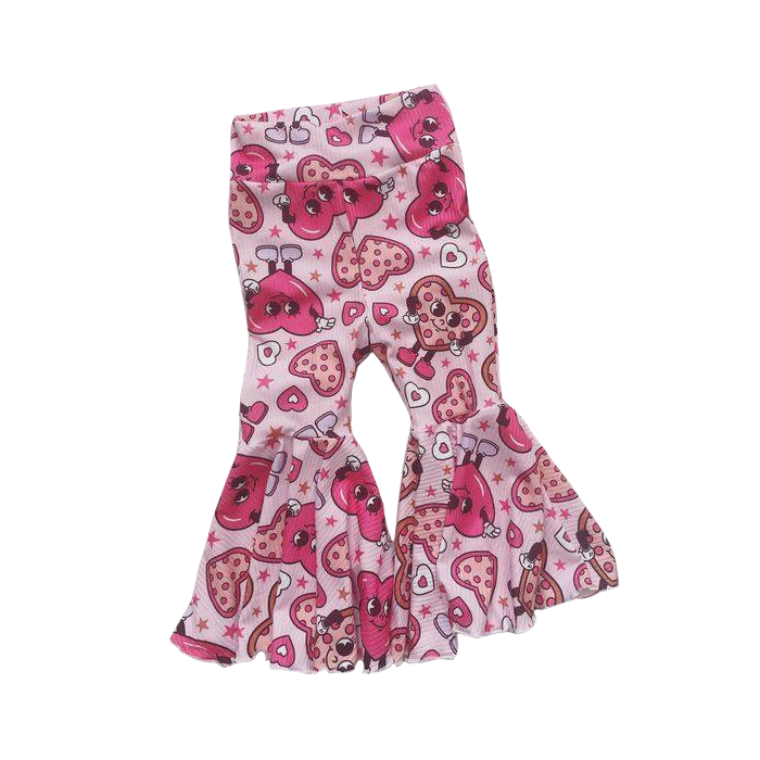 (Pre-order)P0401 Cute Heart Print Girls Valentine's Bell Bottom Pants