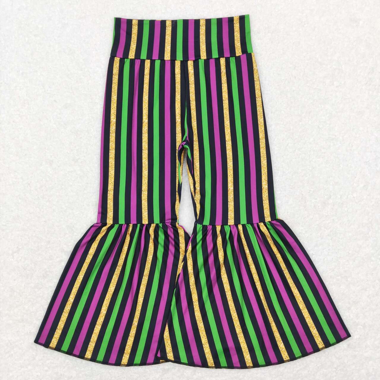 P0405 Stripes Print Girls Mardi Gras Bell Bottom Pants