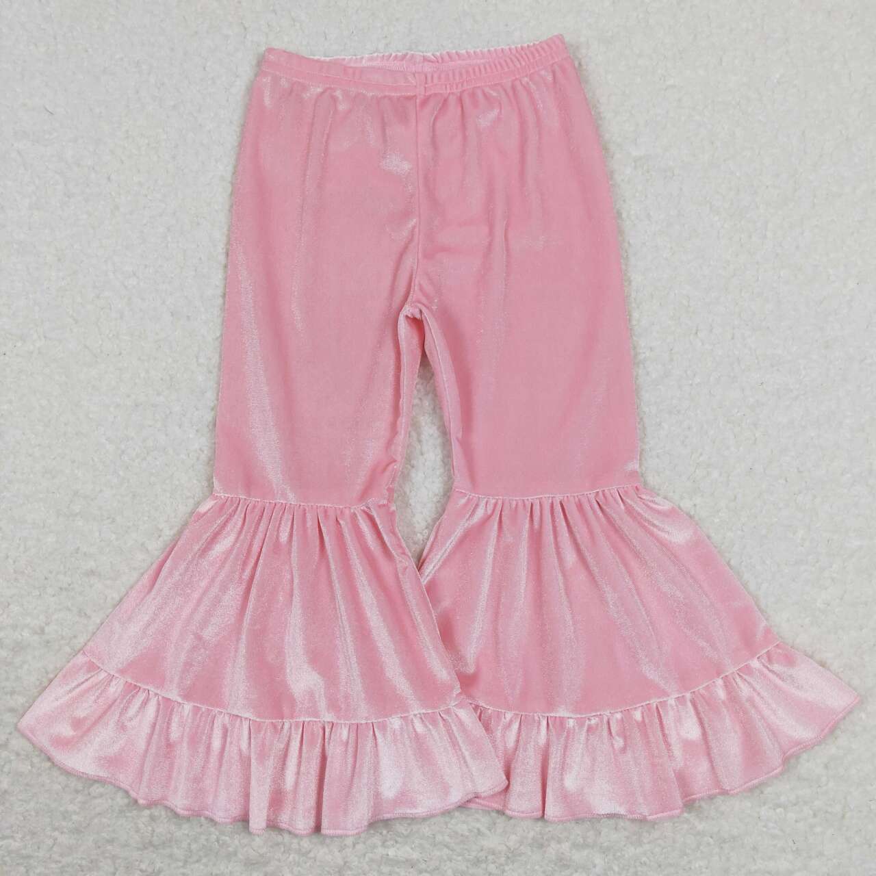 P0416 Pink Velvet Ruffles Bell Bottom Pants