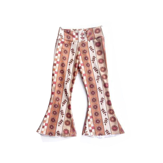 (Pre-order)P0450 Flowers Leaves Print Girls Bell Bottom Pants