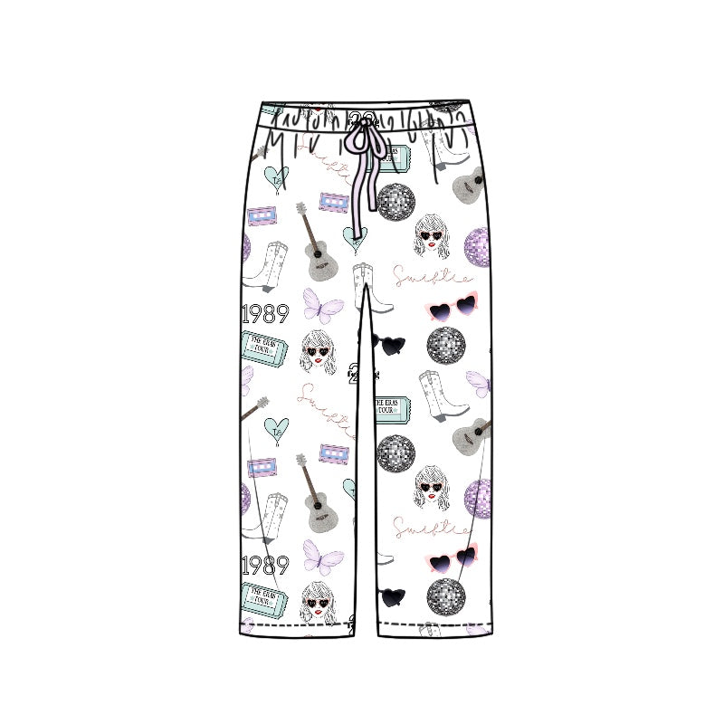 (Pre-order)P0455 Adult White Singer Swiftie Print Woman Pajamas Pants