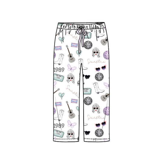 (Pre-order)P0455 Adult White Singer Swiftie Print Woman Pajamas Pants