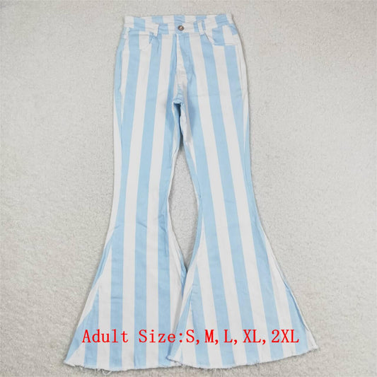 P0458 Adult Blue Stripes Denim Bell Bottom Jeans Woman Pants