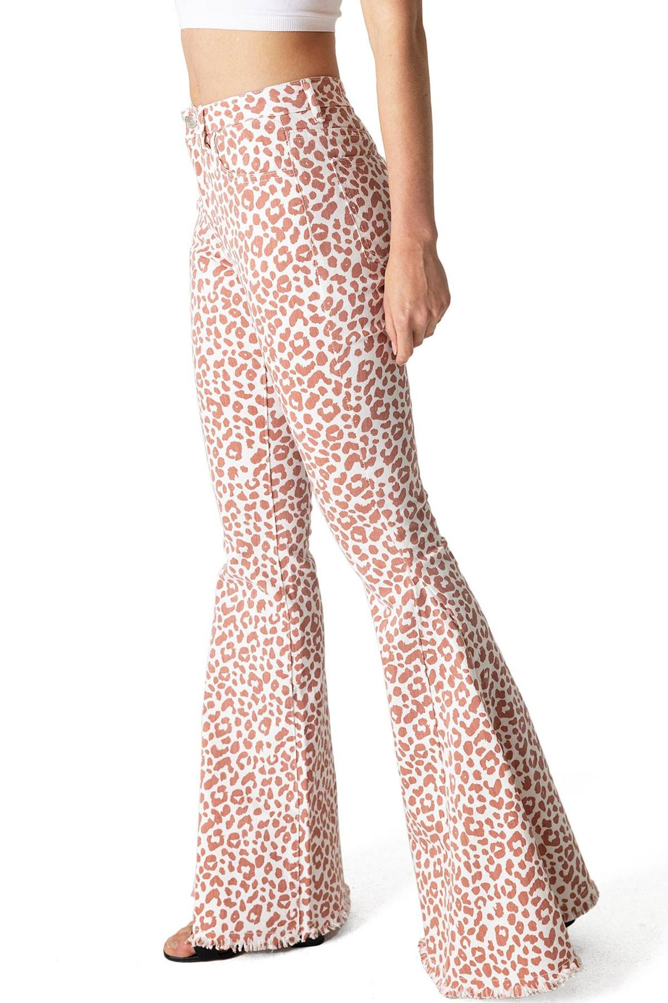 (Pre-order) P0459 Adult Leopard Denim Bell Bottom Jeans Woman Pants