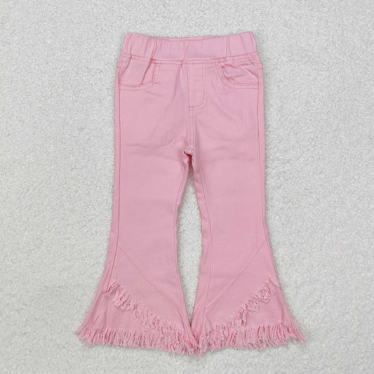 P0463 Pink Denim Tassels Bell Bottom Jeans Girls Fall Pants