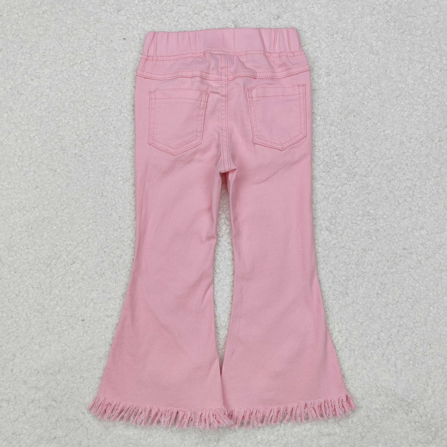 P0463 Pink Denim Tassels Bell Bottom Jeans Girls Fall Pants