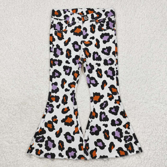 P0470 Purple Orange Leopard Denim Bell Bottom Jeans Girls Halloween Pants