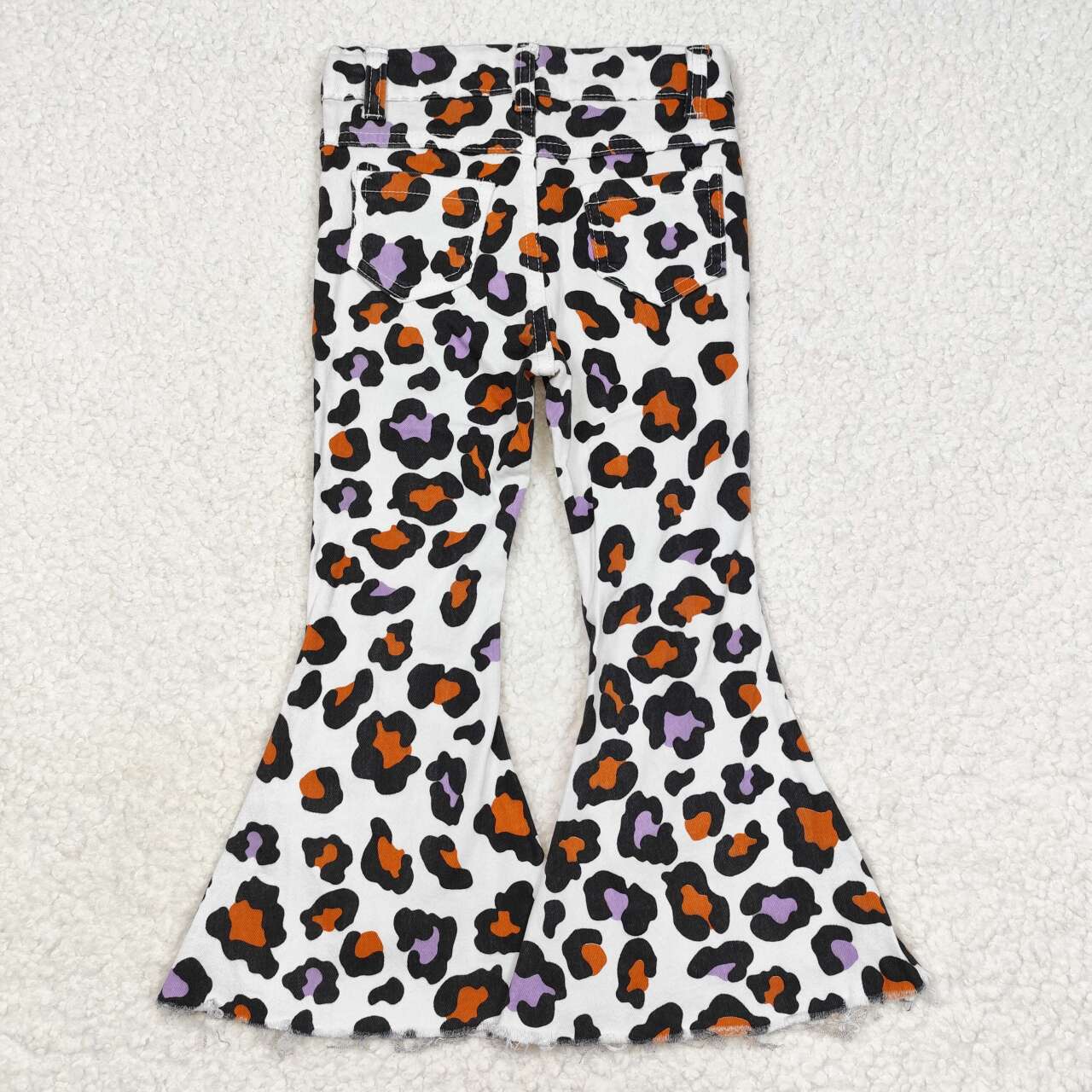 P0470 Purple Orange Leopard Denim Bell Bottom Jeans Girls Halloween Pants