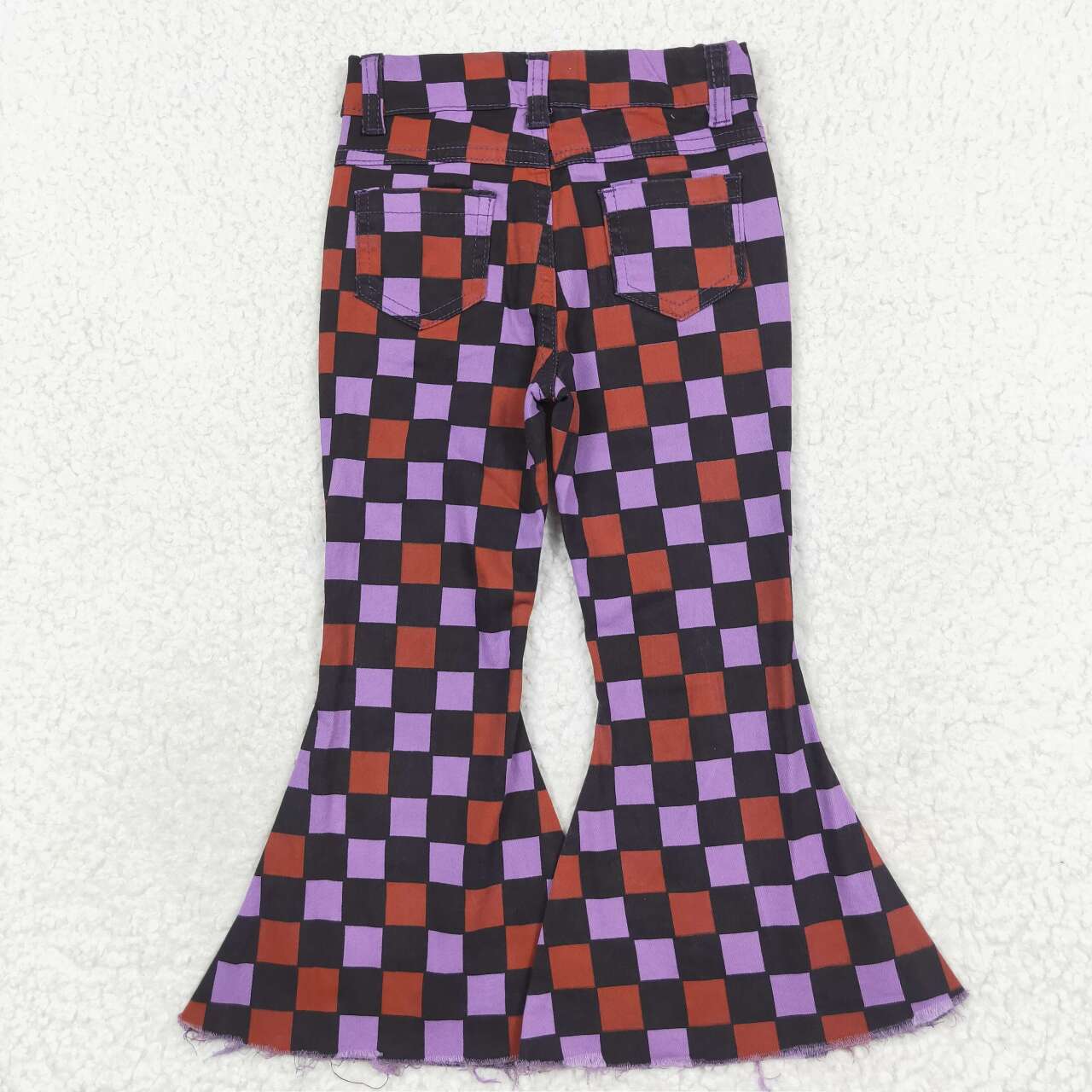 P0471 Purple Plaid Denim Bell Bottom Jeans Girls Halloween Pants