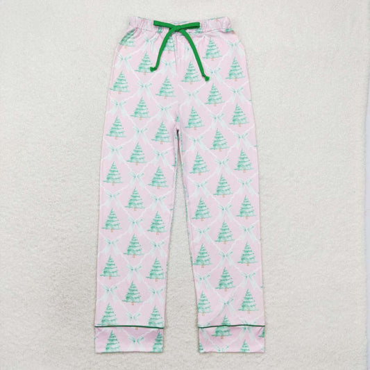 P0491 Christmas Tree Pink Print Adult Pajamas Pants