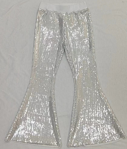 (Pre-order)P0496 Silver Sequins Girls Bell Bottom Pants