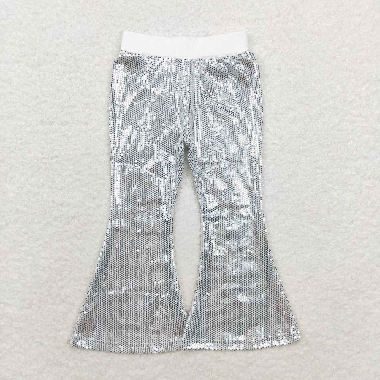 P0496 Silver Sequins Girls Bell Bottom Pants