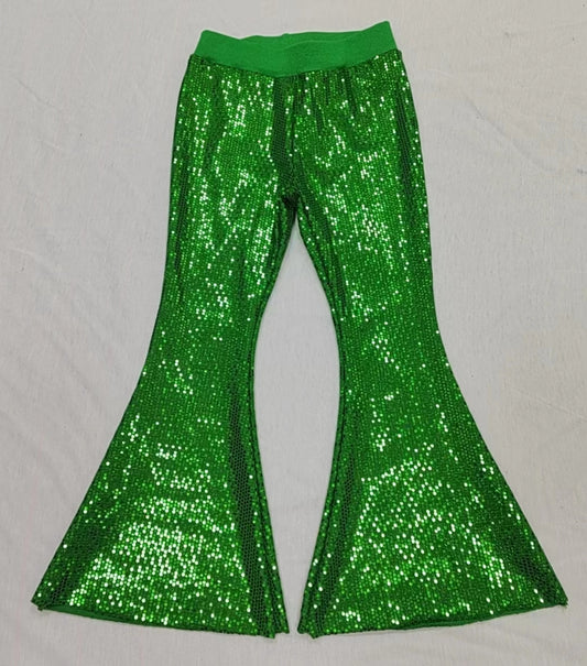 (Pre-order)P0498 Green Sequins Girls Bell Bottom Pants