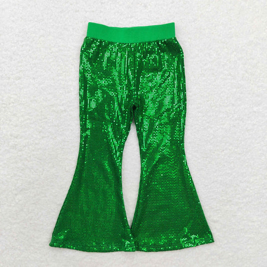 P0498 Green Sequins Girls Bell Bottom Pants