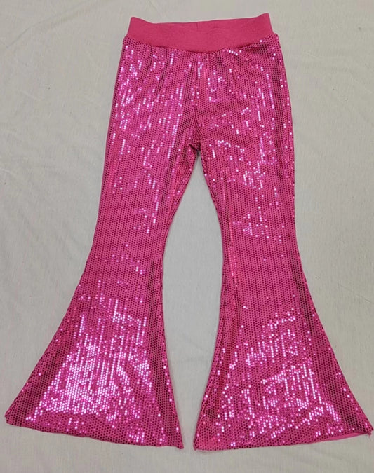 (Pre-order)P0499 Hotpink Sequins Girls Bell Bottom Pants