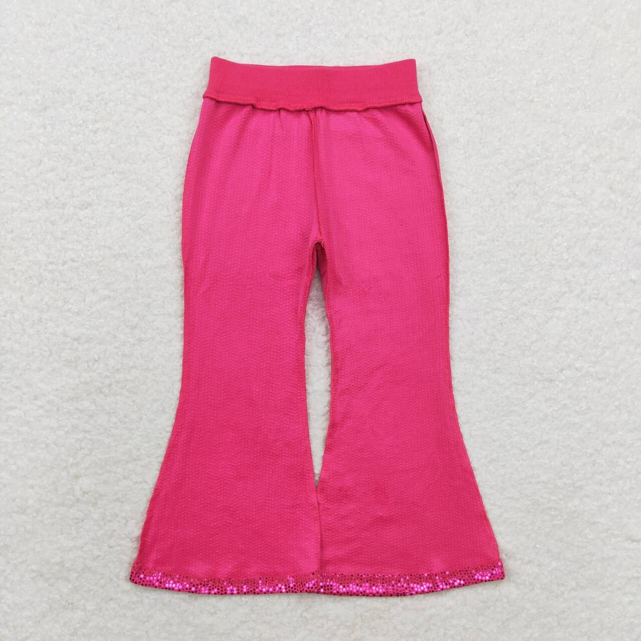 P0499 Hotpink Sequins Girls Bell Bottom Pants