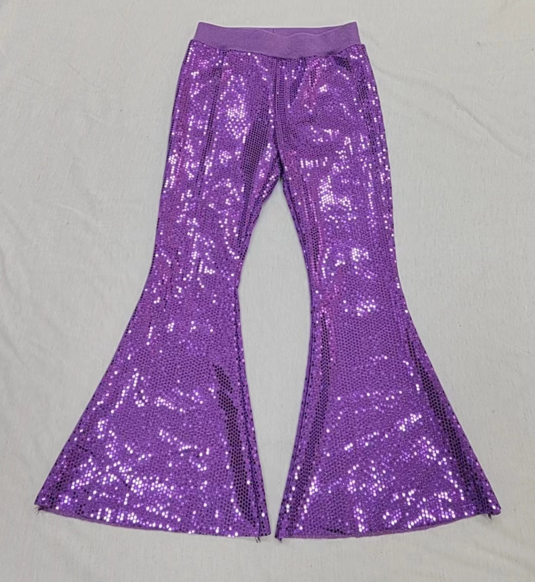 (Pre-order)P0500 Purple Sequins Girls Bell Bottom Pants