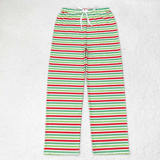 P0502 Green Red Stripes Print Adult Christmas Pajamas Pants