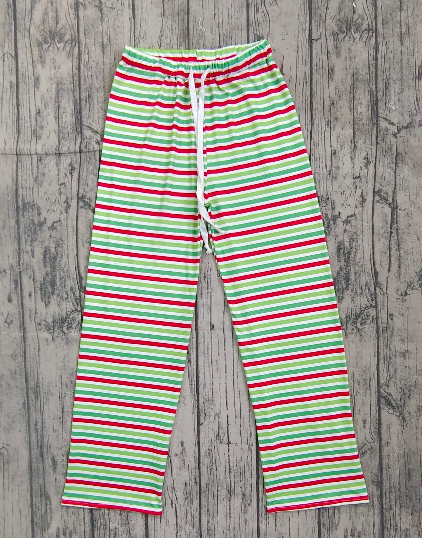 (Pre-order) P0502 Green Red Stripes Print Adult Christmas Pajamas Pants