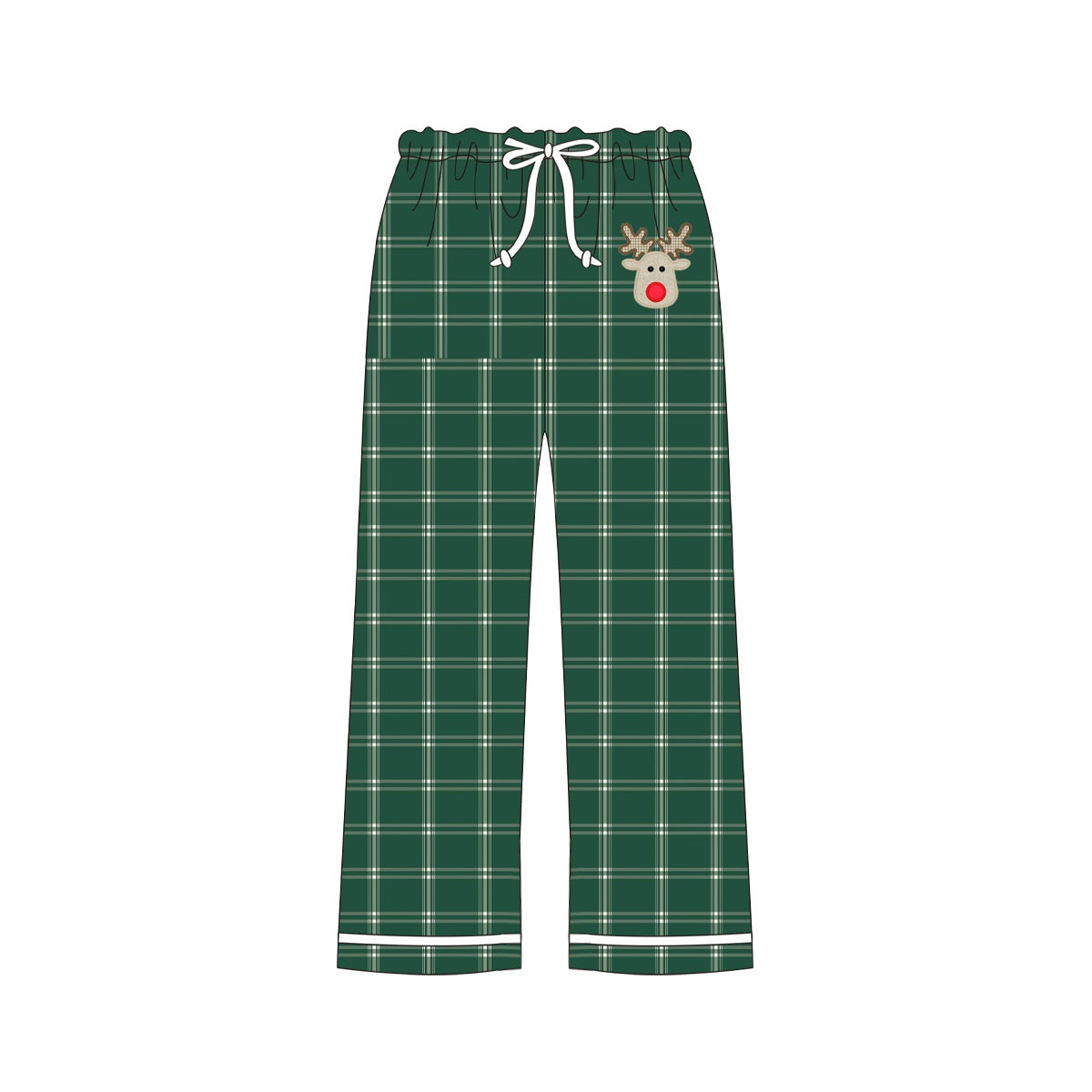 (Pre-order) P0504 Deer Green Plaid Print Adult Christmas Pajamas Pants