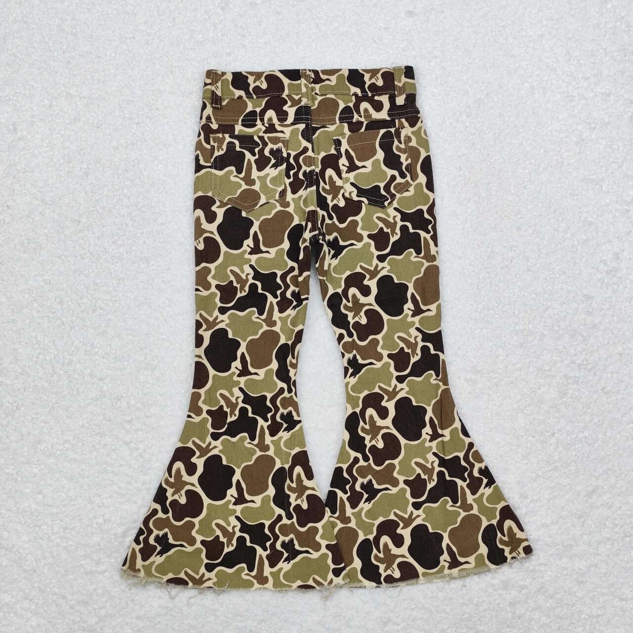 P0529 Duck Camo Denim Bell Bottom Jeans Girls Fall Pants