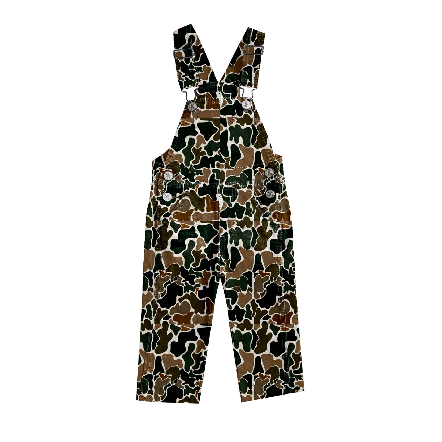 (Pre-order)P0535 Brown Camo Print Denim Kids Suspender Overall Jumpsuit